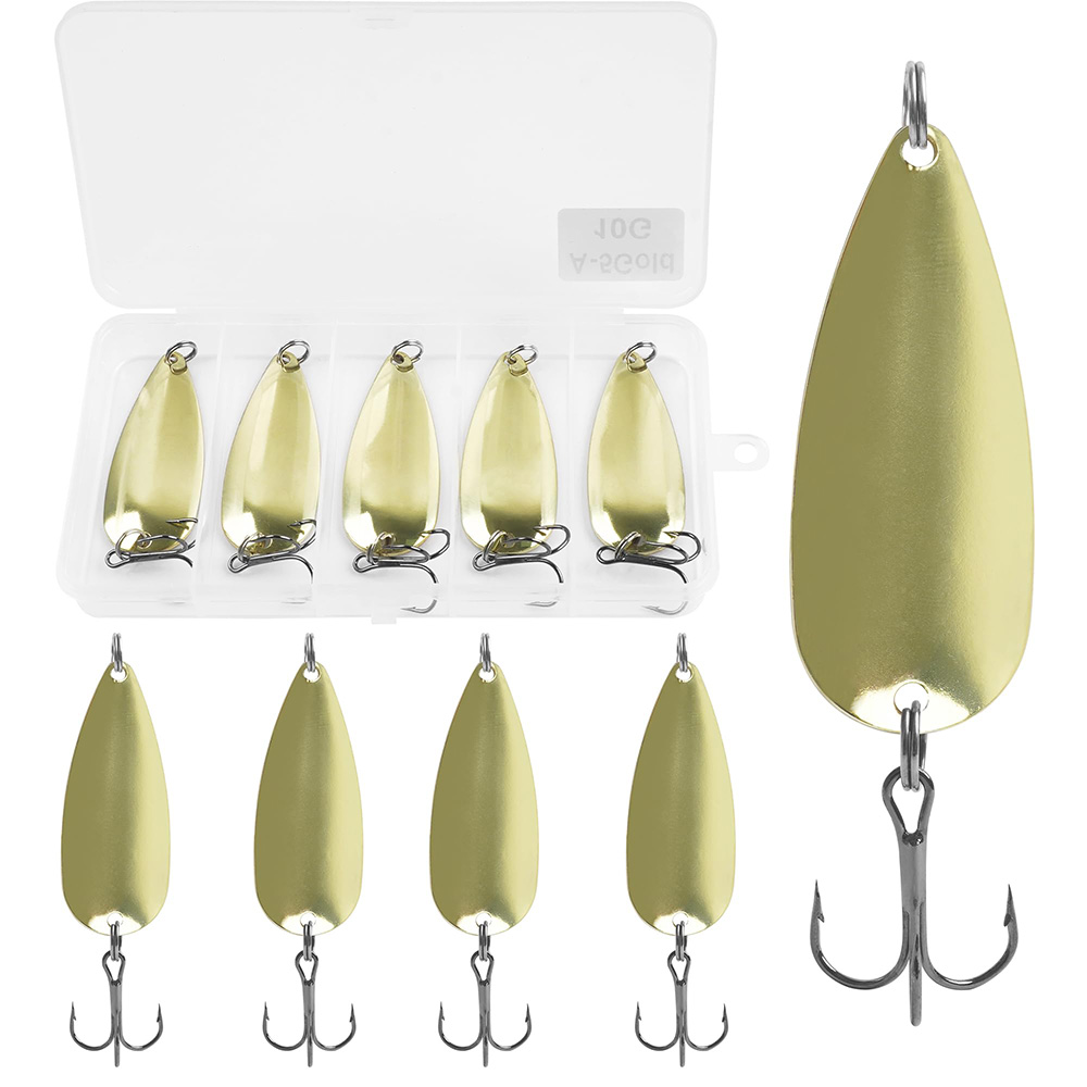 Fishing Hook Treble - เหยื่อตกปลาแบบช้อนโลหะ 5 ชิ้น สีทอง สำหรับตกปลาจิ๊กกิ้ง ตกปลาแบบตีเหยื่อ