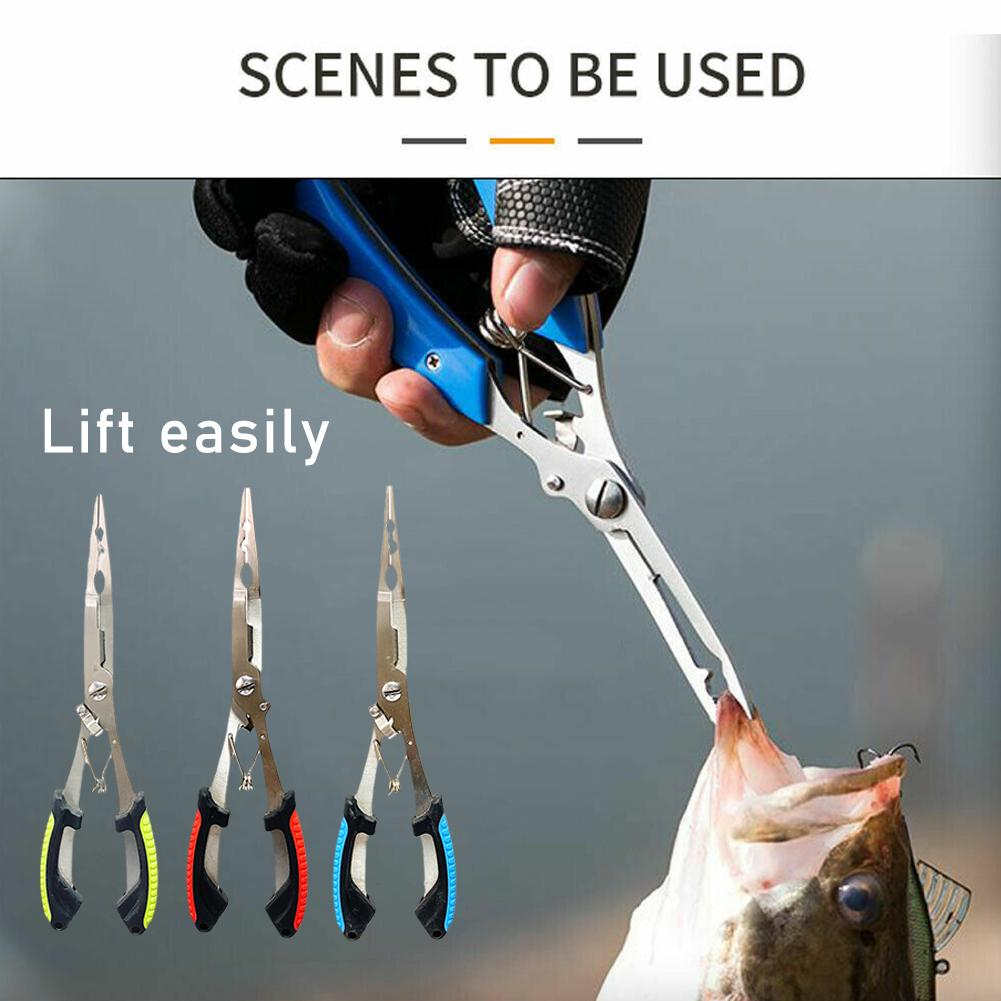 Fishing Hook Stainless Steel - คีมตกปลาสแตนเลสอเนกประสงค์ พร้อมที่เปิดห่วง ตัดสายถัก ที่ถอดตะขอแบบกันลื่น สำหรับเหยื่อตกปลา