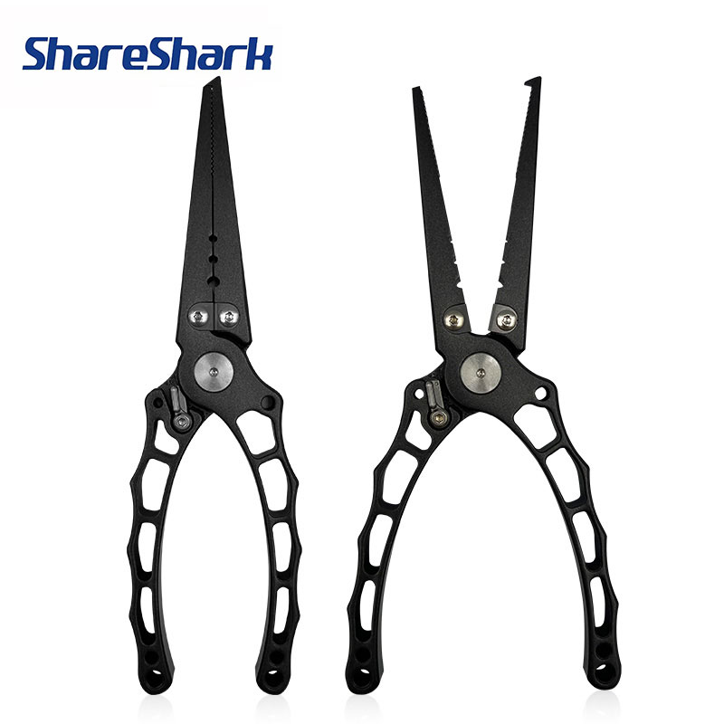 Fishing Hook Stainless Steel - คีมตกปลาอเนกประสงค์ ShareShark ทำจากสแตนเลส ทนทานต่อการกัดกร่อน พร้อมที่เปิดตะขอและที่ตัดสาย